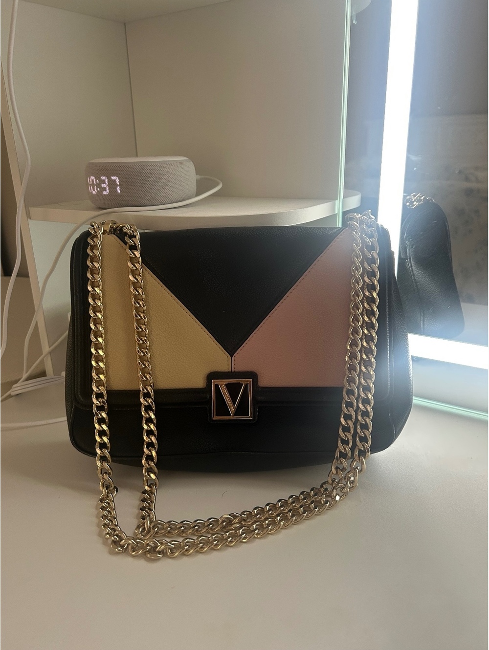 (Send offers!) Victoria’s Secret Black, Pink & Cream Colorblock Chain Bag